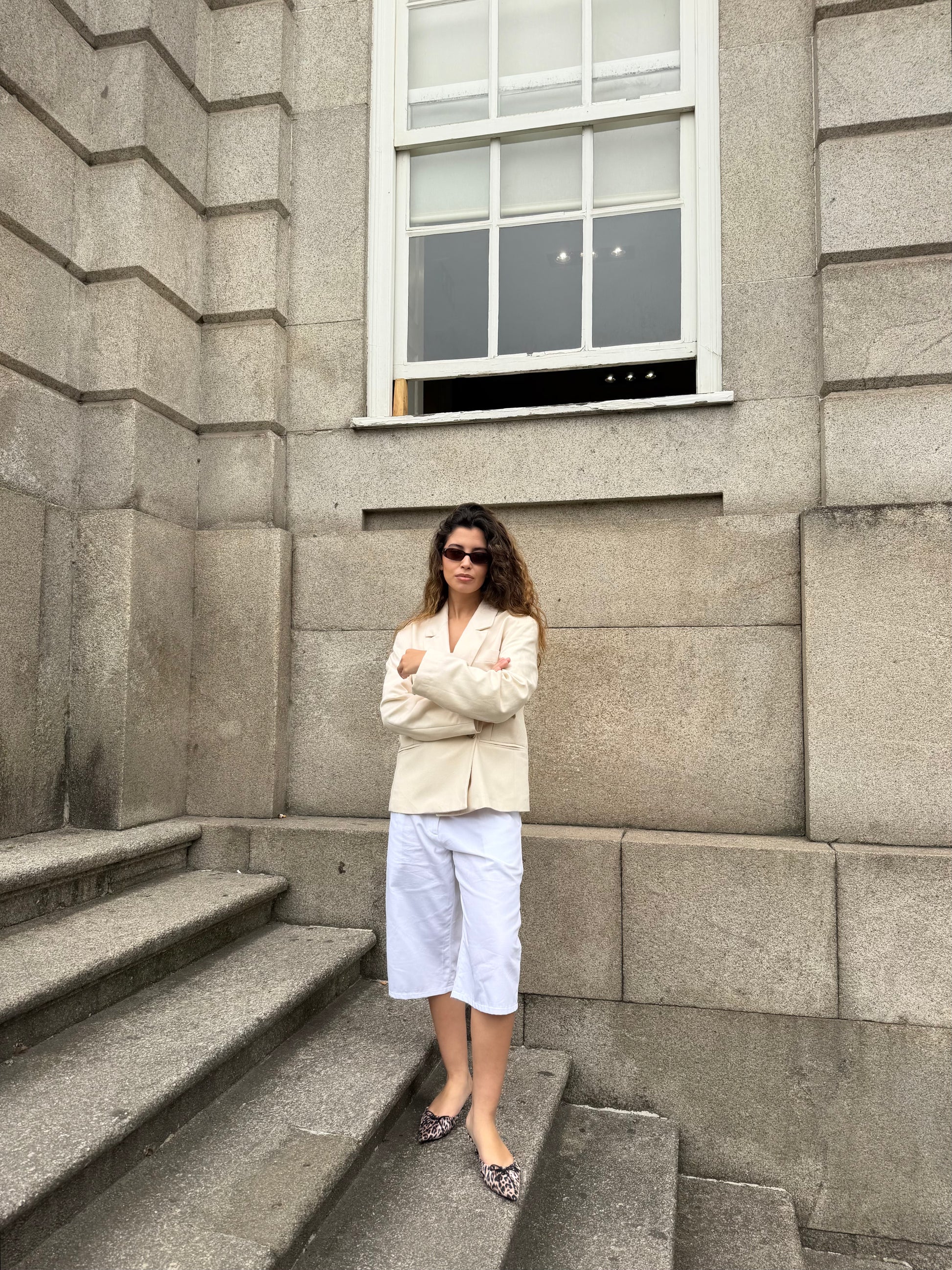 Cream Linen Oversized Blazer