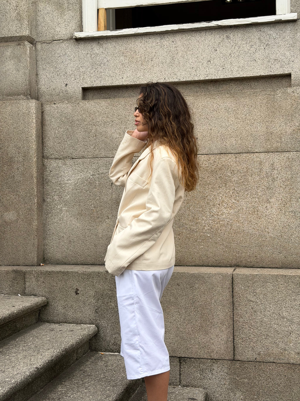 Cream Linen Oversized Blazer