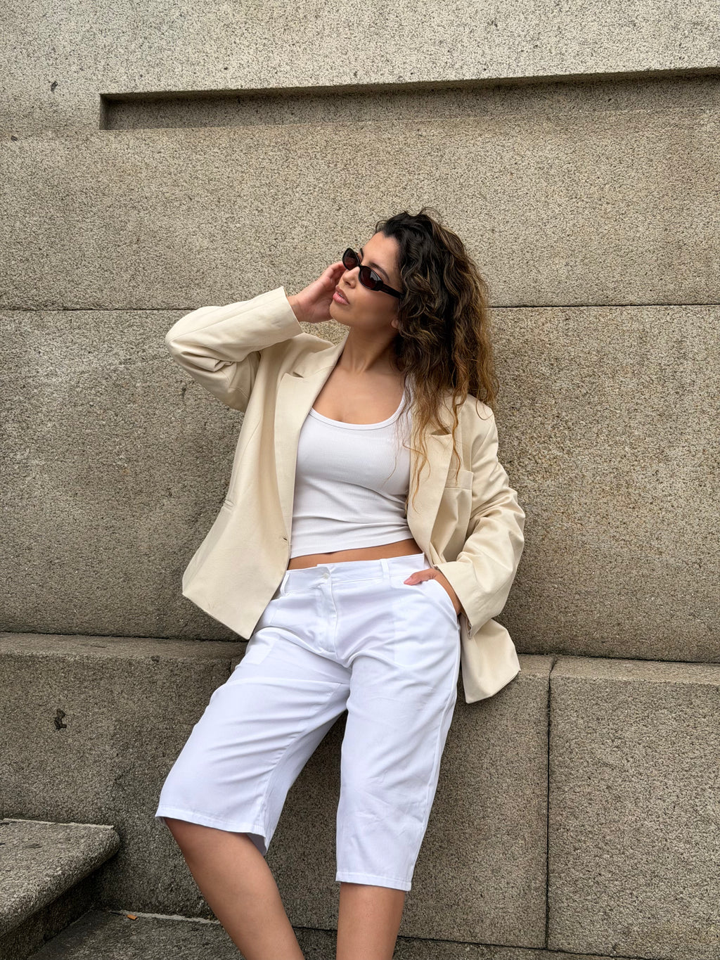 Cream Linen Oversized Blazer