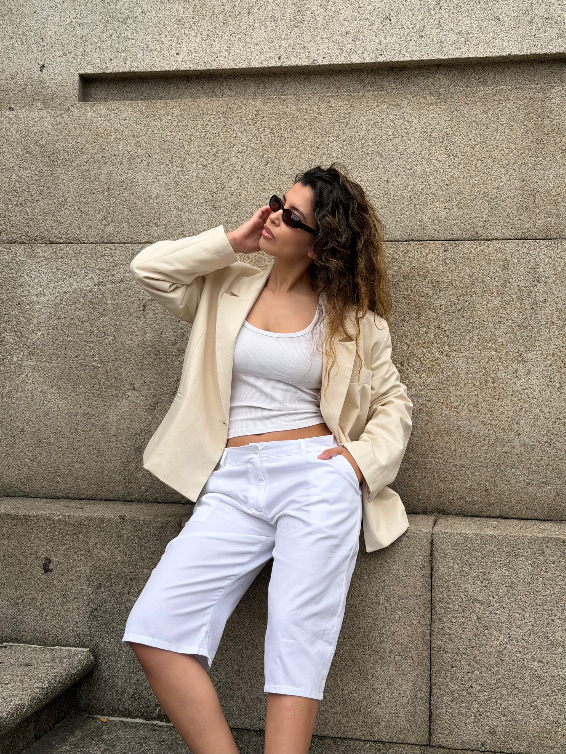 Cream Linen Oversized Blazer