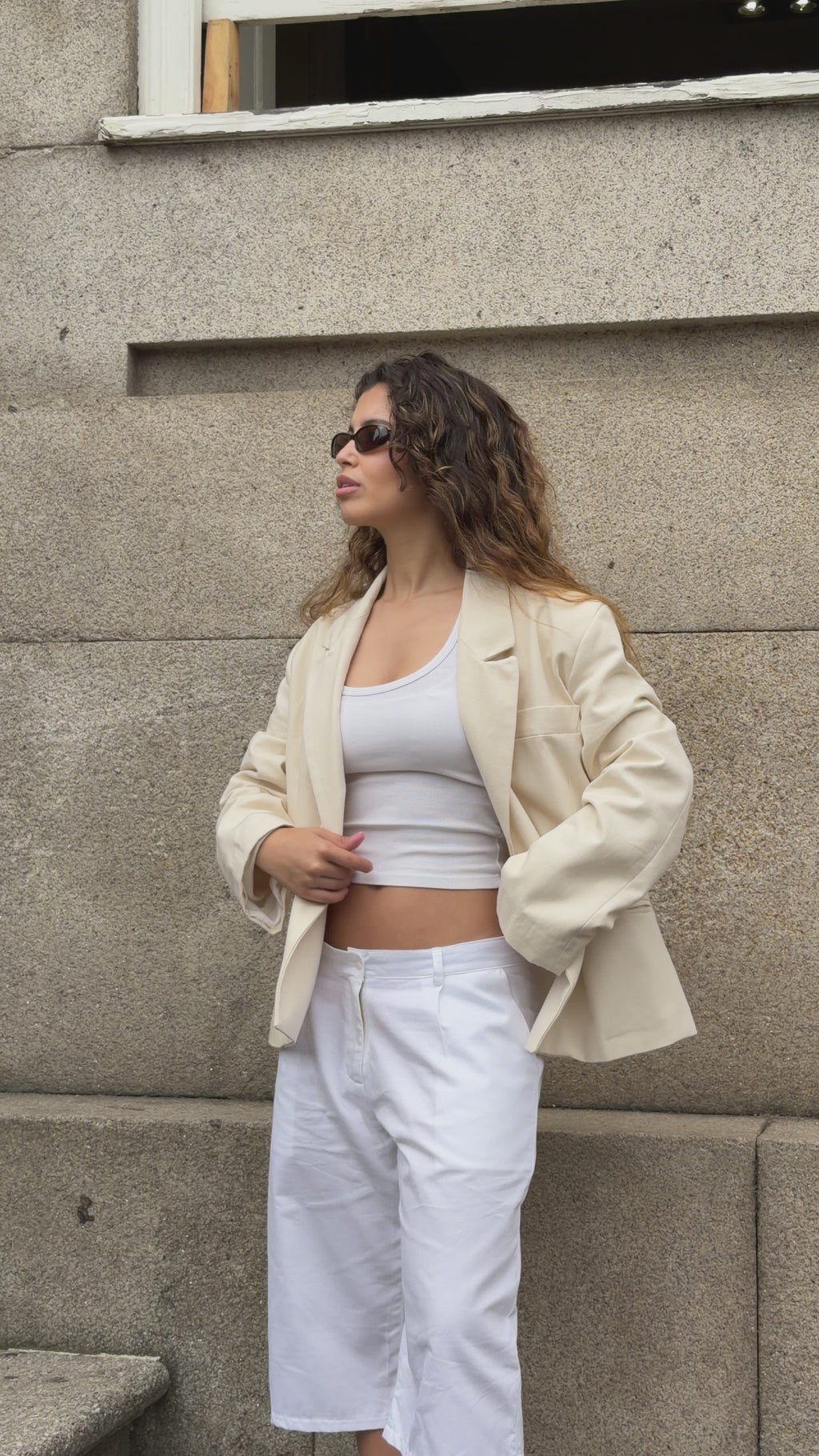 Cream Linen Oversized Blazer